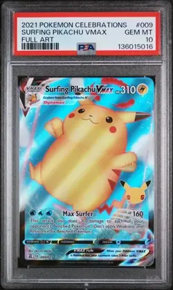 Pokemon Surfing Pikachu Vmax Full Art Celebrations 009/025 PSA 10 - Image 1