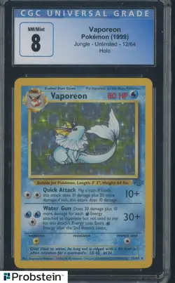 1999 Pokemon Jungle Unlimited #12/64 Vaporeon Holo CGC 8 NM-MT - Image 1