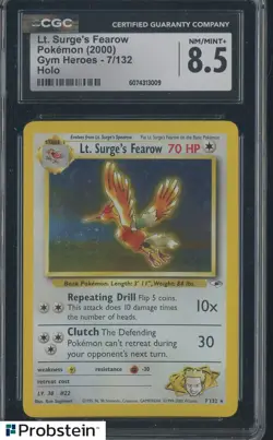 2000 Pokemon Gym Heroes #7/132 Lt. Surge's Fearow Holo CGC 8.5 NM-MT+ - Image 1