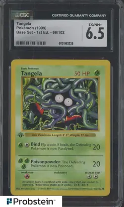 1999 Pokemon Base Set 1st Edition Tangela #66/102 CGC 6.5 EX-NM+ - Image 1