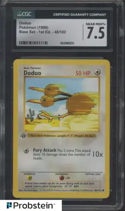1999 Pokemon Base Set 1st Edition Doduo #48/102 CGC 7.5 NM+ - Image 1