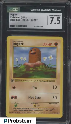 1999 Pokemon Base Set 1st Edition Diglett #47/102 CGC 7.5 NM+ - Image 1