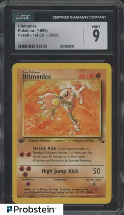 1999 Pokemon Fossil 1st Edition Hitmonlee #22/62 CGC 9 MINT - Image 1