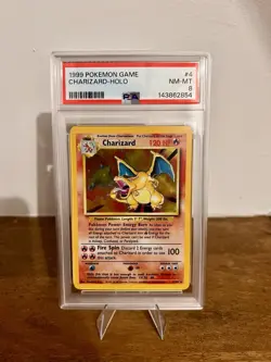 1999 Pokemon Base Set Unlimited #4 Charizard-Holo Rare Card PSA 8 Grade - Image 1