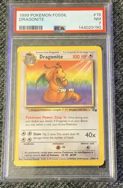 1999 Pokemon Dragonite Fossil 19/62 PSA 7 NM - Image 1