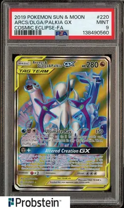 2019 Pokemon S & M Cosmic Eclipse #220 Arceus Dialga Palkia Gx PSA 9 MINT - Image 1