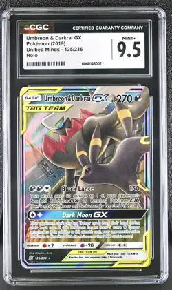 [CGC 9.5] Umbreon & Darkrai GX 125/236 Unified Minds Tag Team Holo Rare POKEMON - Image 1