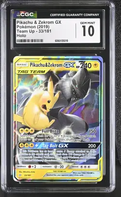 [CGC 10] Pikachu & Zekrom GX 33/181 Team Up Tag Team Holo Rare POKEMON - Image 1