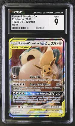 [CGC 9] Eevee & Snorlax GX 120/181 Team Up Tag Team Holo Rare POKEMON - Image 1