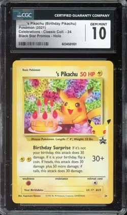 [CGC 10] Birthday Pikachu 24 Celebrations Classic Collection Holo Promo POKEMON - Image 1