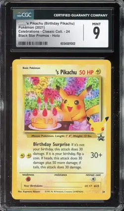 [CGC 9] Birthday Pikachu 24 Celebrations Classic Collection Holo Promo POKEMON - Image 1