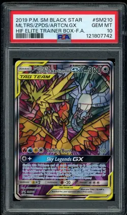 Pokemon PSA 10 Moltres & Zapdos & Articuno GX SM210 Hidden Fates ETB Promo - Image 1