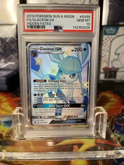 Pokemon PSA 10 Glaceon GX Hidden Fates Full Art SV55/SV94 - Image 1