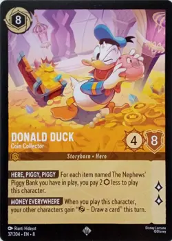 37/204 DONALD DUCK COIN COLLECTOR EN8 SUPER RARE DISNEY LORCANA CARD - Image 1