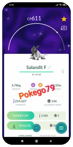 Pokemon Shiny Salandit (Gender is Female) - Tr'ade 20k stardust or P.T.C mini - Image 1
