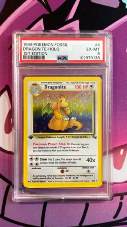1999 Pokemon Fossil 1ST ED #4 DRAGONITE HOLO PSA 6 - Image 1