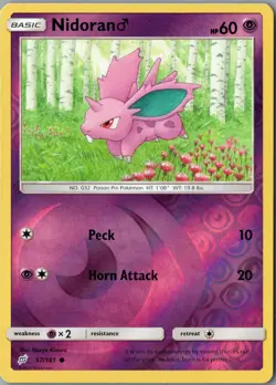 Nidoran M Common SM - Team Up 57/181 NM Reverse Holofoil - Pokemon - Image 1