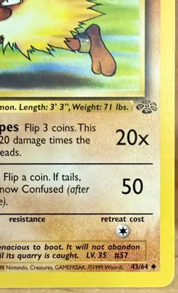 Primeape 43/64 Jungle Set 1st Edition Uncommon 1999 Vintage Pokemon TCG LP/MP - Image 4