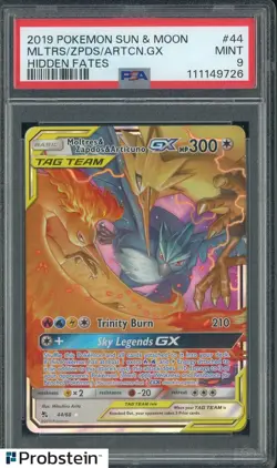 2019 Pokemon SM Hidden Fates #44 Moltres Zapdos Articuno GX PSA 9 MINT - Image 1