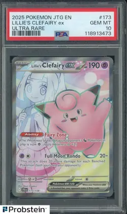 2025 Pokemon JTG EN Ultra Rare #173 Lillie's Clefairy ex PSA 10 GEM MINT - Image 1