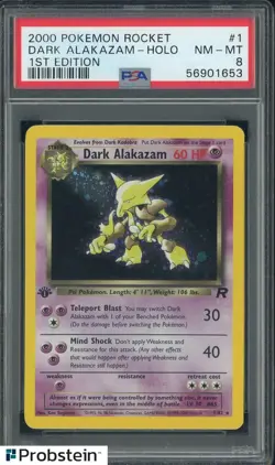 2000 Pokemon Rocket 1st Edition #1 Dark Alakazam Holo PSA 8 NM-MT - Image 1