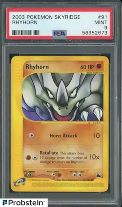 2003 Pokemon Skyridge #91 Rhyhorn PSA 9 MINT - Image 1