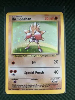 Hitmonchan Base Set Holo Rare MP Pokemon TCG Card 7/102 English 1999 Holographic - Image 2