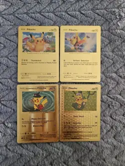 Pikachu LOT of 4 Gold Foil Vinyl Fan Art Textured Collector Cards Card MINT - Image 1