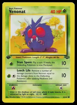 Pokemon Card Venonat 63/64 Jungle 1st Edition - Image 1