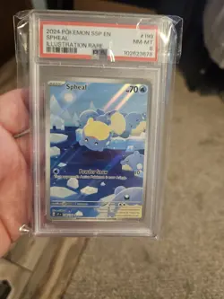 2024 Pokemon TCG PSA 8 Spheal 199/191 Sv08: Surging Sparks Illustration Rare - Image 1