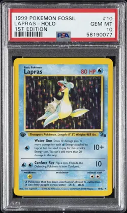 1999 POKEMON FOSSIL 1ST ED #10 LAPRAS-HOLO PSA 10 - Image 1