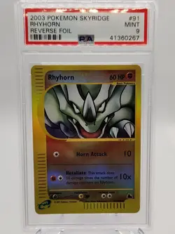2003 Pokemon Skyridge Rhyhorn 91/144 Reverse Holo PSA 9 MINT - Image 1