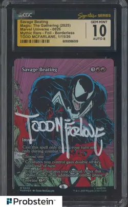 Todd McFarlane Signed 2025 MTG Marvel Universe Savage Beating CGC 10 w/ 8 AUTO - Image 1