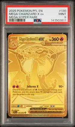 PSA 9 Mega Charizard X EX 130/094 Gold Hyper Rare Pokemon Phantasmal Flames Mint - Image 1
