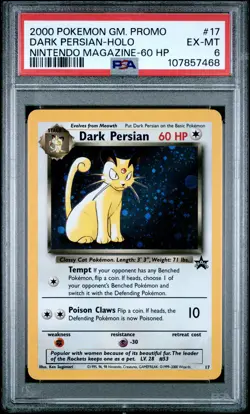 2000 POKEMON GAME PROMO NINTENDO MAGAZINE-60 HP #17 DARK PERSIAN-HOLO PSA 6 - Image 1