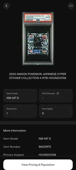 PSA 8 2000 AMADA POKEMON JAPANESE HYPER STICKER COLLECTION 4 #781 HOUNDOOM - Image 3
