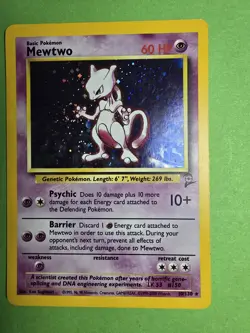 Pokemon Mewtwo 10/130 Base Set 2 Holo MP Card with Swirl !🌀 - Image 1