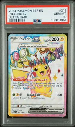 2024 POKEMON SSP EN-SURGING SPARKS ULTRA RARE #219 PIKACHU EX PSA 10 - Image 1