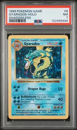 1999 POKEMON GAME SHADOWLESS #6 GYARADOS-HOLO PSA 7 - Image 1