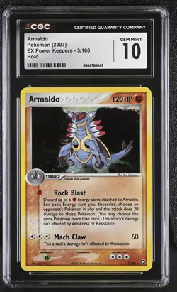 CGC 10 GEM MINT Armaldo 2007 EX Power Keepers 3/108 Holo Pokemon Card - Image 1