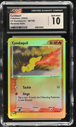 CGC 10 GEM MINT Cyndaquil 2003 EX Sandstorm 59/100 Reverse Holo Pokemon Card - Image 1