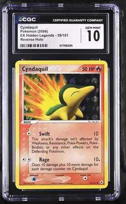 CGC 10 GEM MINT Cyndaquil EX Hidden Legends 59/101 Reverse Holo Pokemon Card - Image 1