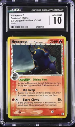 CGC 10 GEM MINT Heracross 2006 EX Dragon Frontiers 3/101 Holo Pokemon Card - Image 1