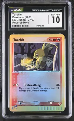 CGC 10 GEM MINT Torchic 2003 EX Dragon 77/97 Reverse Holo Pokemon Card - Image 1