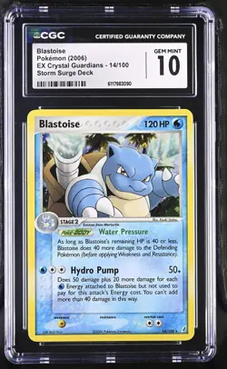 CGC 10 GEM MINT Blastoise EX Crystal Guardians 14/100 Holo Pokemon Card - Image 1