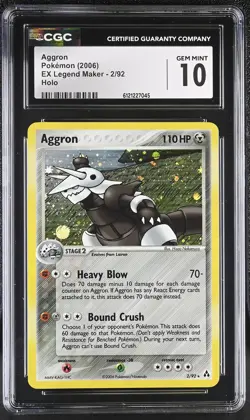 CGC 10 GEM MINT Aggron 2006 EX Legend Maker 2/92 Holo Pokemon Card - Image 1