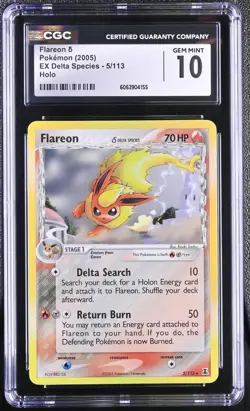 CGC 10 GEM MINT Flareon 2005 EX Delta Species 5/113 Holo Pokemon Card - Image 1