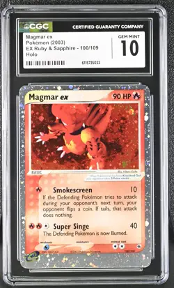 CGC 10 GEM MINT Magmar ex 2003 EX Ruby & Sapphire 100/109 Holo Pokemon Card - Image 1