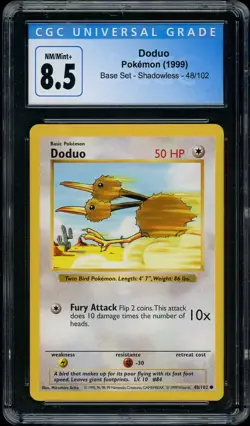 1999 Pokemon Shadowless Base Set #48 Doduo - CGC 8.5/PSA 9 MINT - Image 1