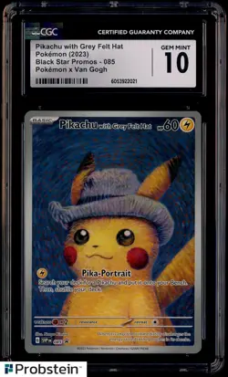 2023 Pokemon Black Star Promo Pikachu Grey Felt Hat x Van Gogh CGC 10 GEM MINT - Image 1